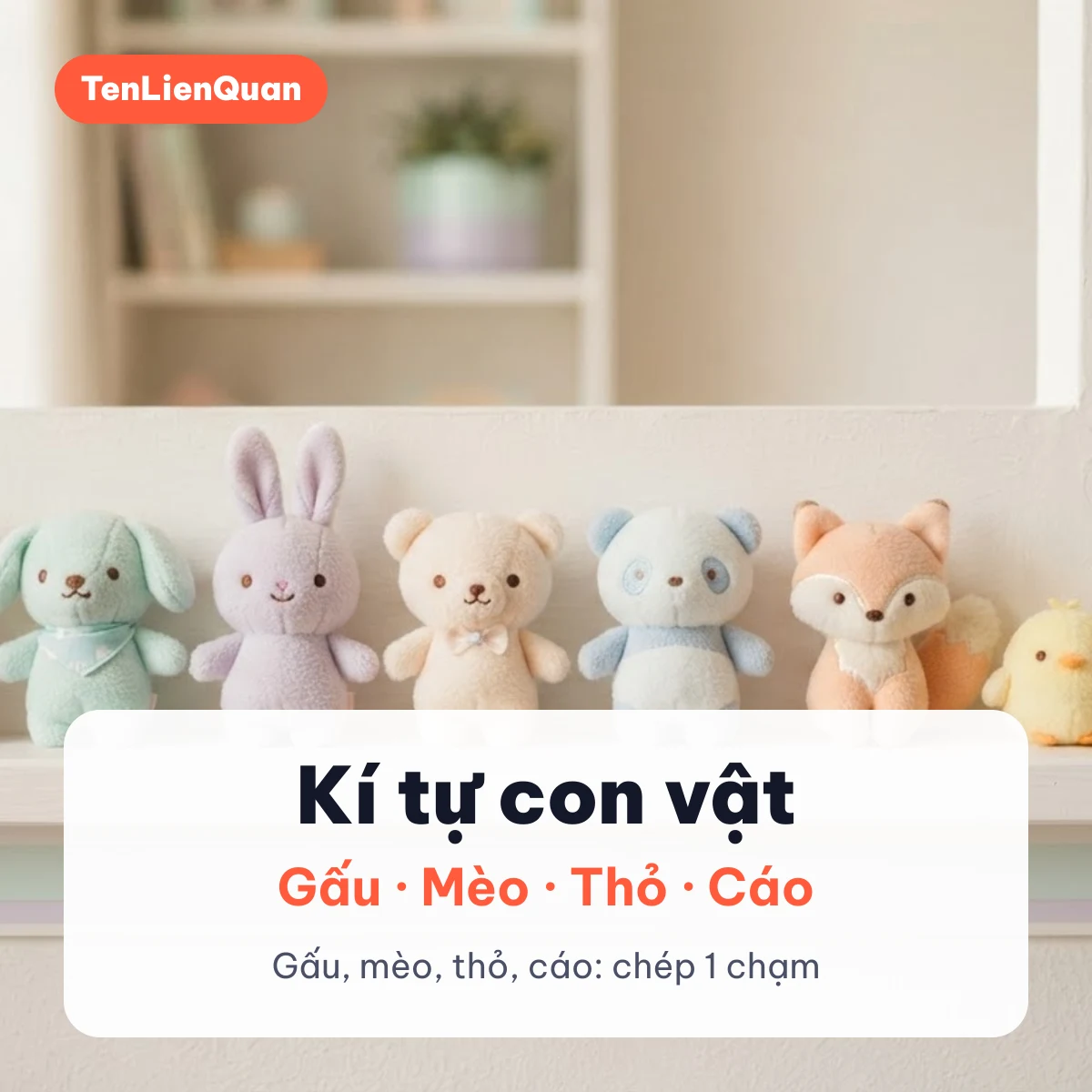 Kí tự con vật Hàng thú bông gấu, thỏ, cáo cho kí tự con vật
